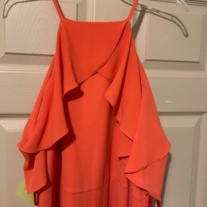 Coral Ruffle High Neck Cocktail Dress